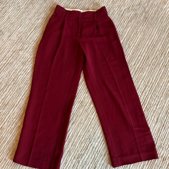 Reformation Petites Alex Mid Rise Burgundy Wide Leg Trousers Size 0P - Picture 3 of 5